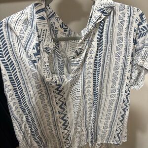 Eleven Paris Blue and White Patterned Blouse
